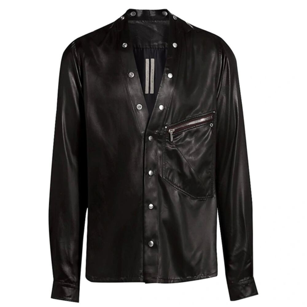 Rick Owens Larry Faux Leather Shirt Black Men size XL Shiny Shacket